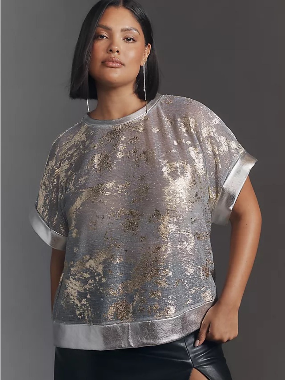 Pilcro Anthropologie Shine Shell Top Metallic Silver Gold Size Large
